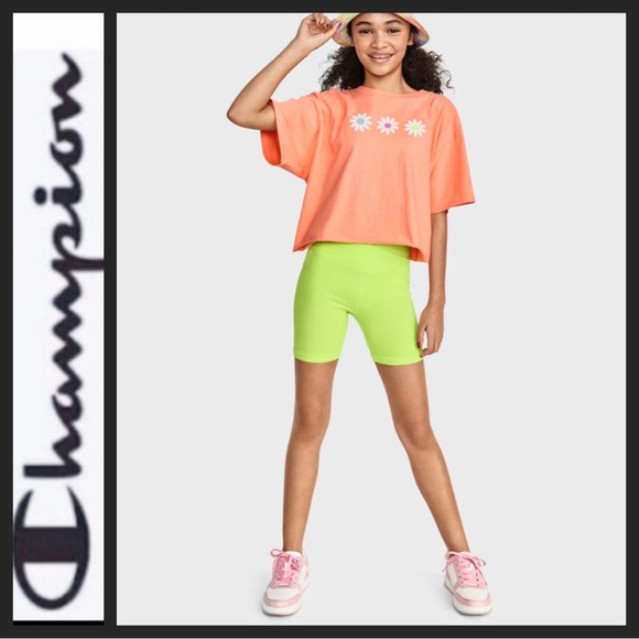 NWT Champion Girl’s Neon Kiwi Bike Shorts - Picture 1 of 5